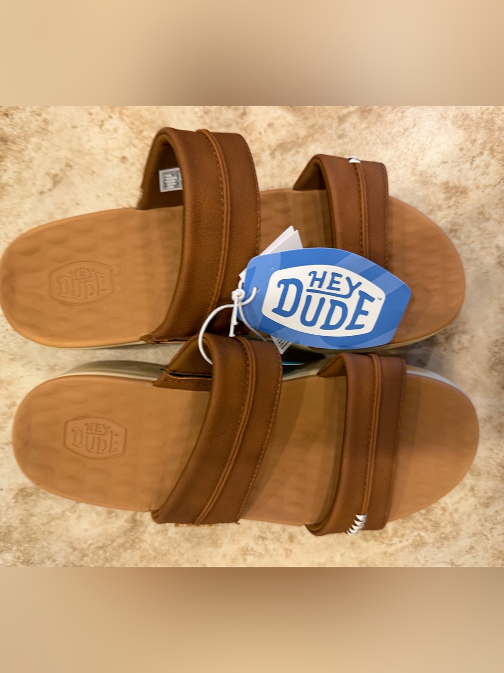 Hey Dude Brown Double-Strap Slide Sandals
